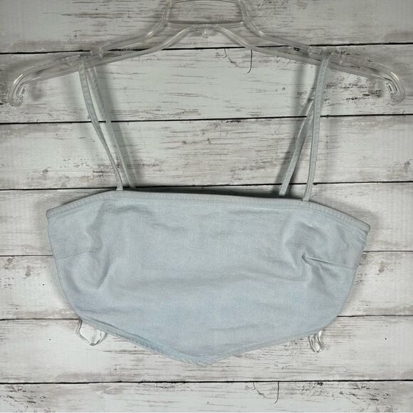 Zara Cropped Bandana Light Wash Denim Triangle Top Size M - Picture 2 of 7